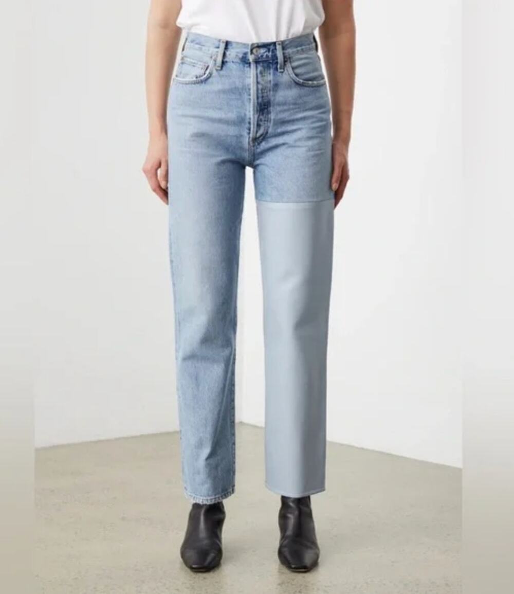 Agolde Jeans Pieced 90's Pinch Waist Jeans Leather Blue size 26 Flaw